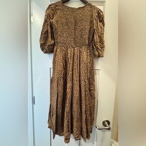 PinkBlush (elloh) Camel Animal Print Smocked Maternity Midi Dress Large